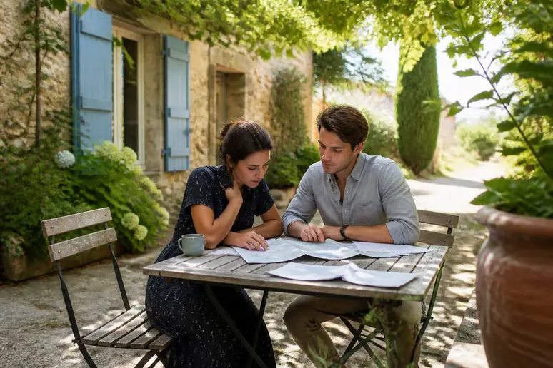 Couple préparant leur elopement dans un gîte charmant en France.