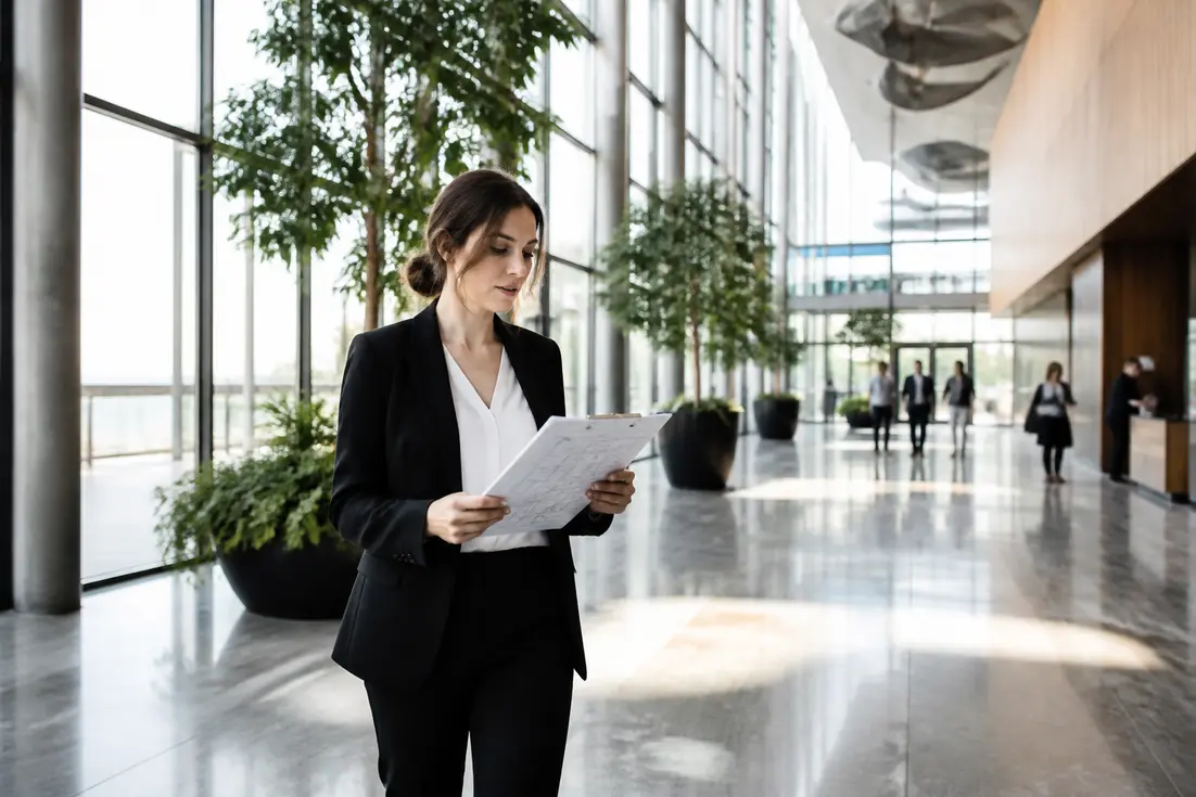 Un organisateur professionnel explore le Palais des Congrès Bordeaux organisation pour préparer un grand événement.