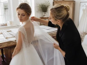 conseils de wedding planner pour choisir voile de mariée en tulle de soie dans une boutique à Chartres