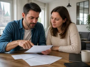 Examen de documents administratifs sur une table en bois illustrant la différence entre pacs et mariage.