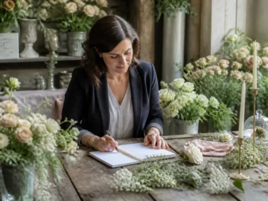Un wedding planner prépare un poème humoristique mariage dans son atelier de Chartres