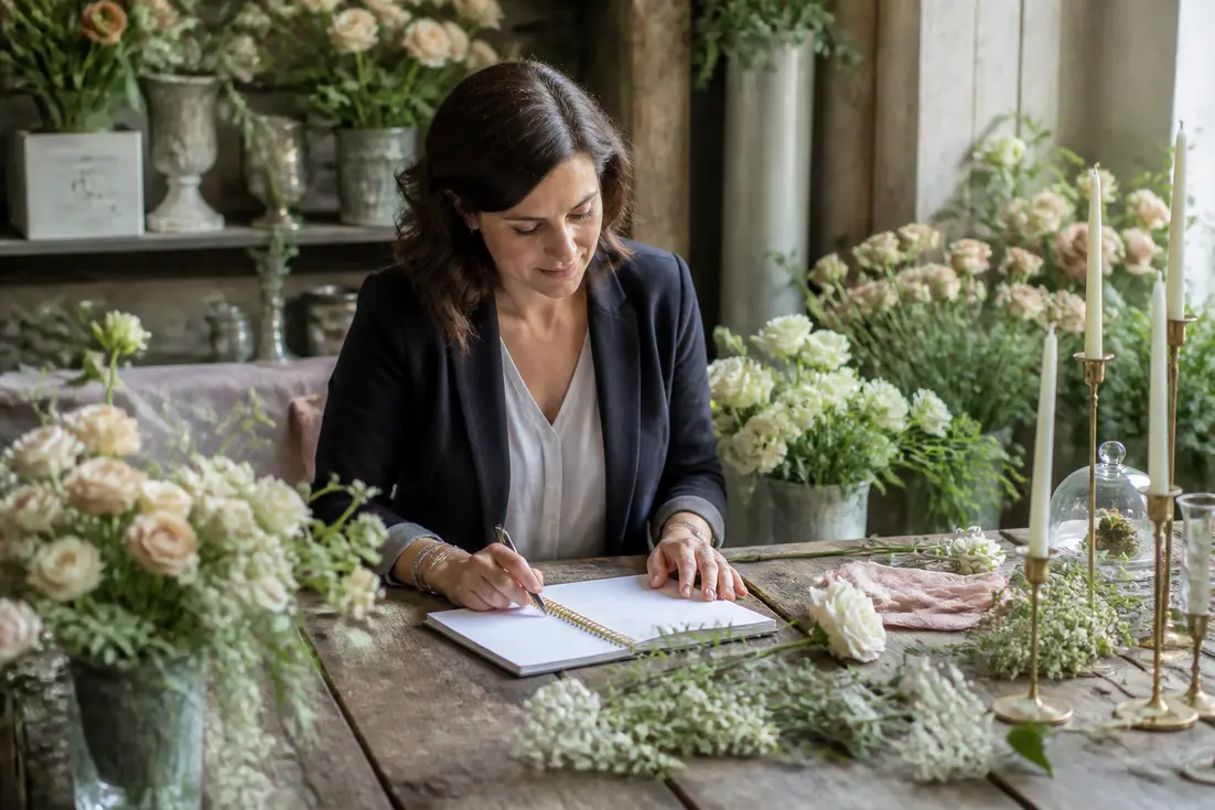 Un wedding planner prépare un poème humoristique mariage dans son atelier de Chartres